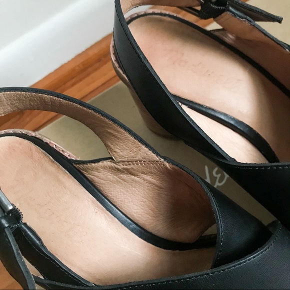 Madewell Black Leather Ruthie Crisscross Cylindrical Block Heel Peep Toe Pump 9 - Picture 8 of 11